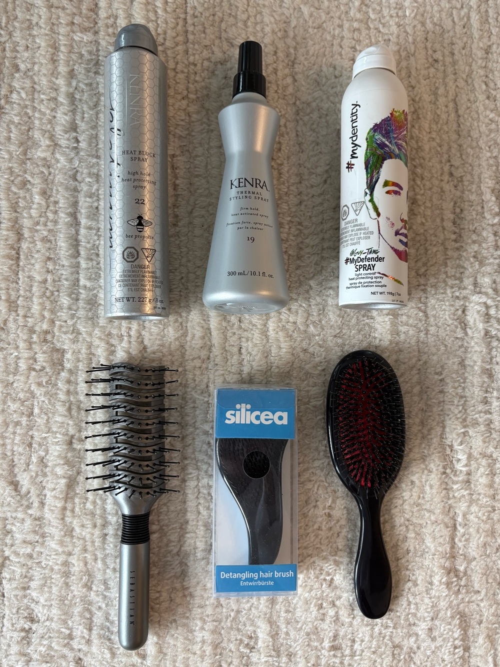 Brand new Kenra Thermal heat protecting Styling Spray + Dry Spray and brushes